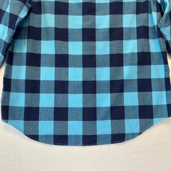 TIMBERLAND Cotton Flannel Button Up Shirt Men's Size XL Regular Aqua Navy Check - Picture 7 of 14
